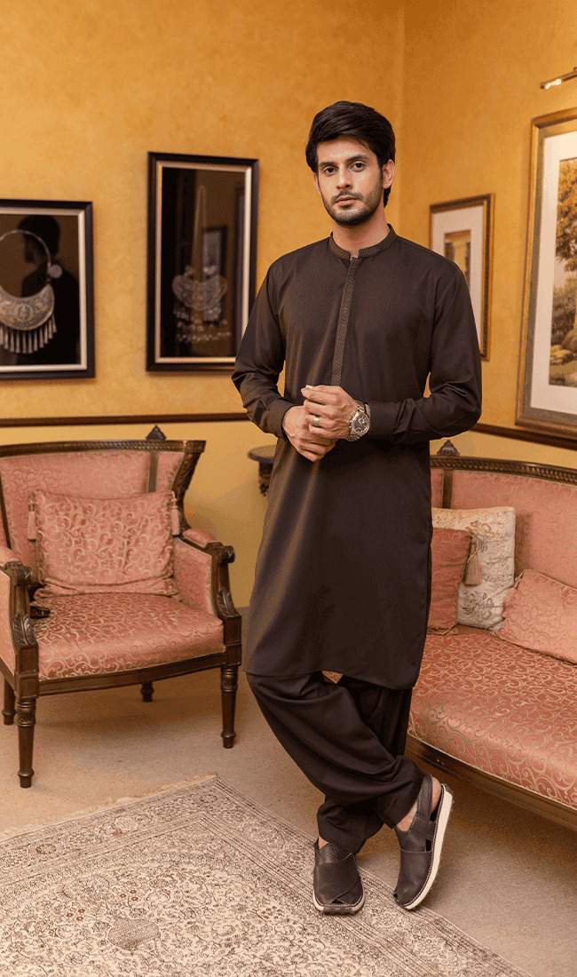 Dark Brown Men Shalwar Kameez Set
