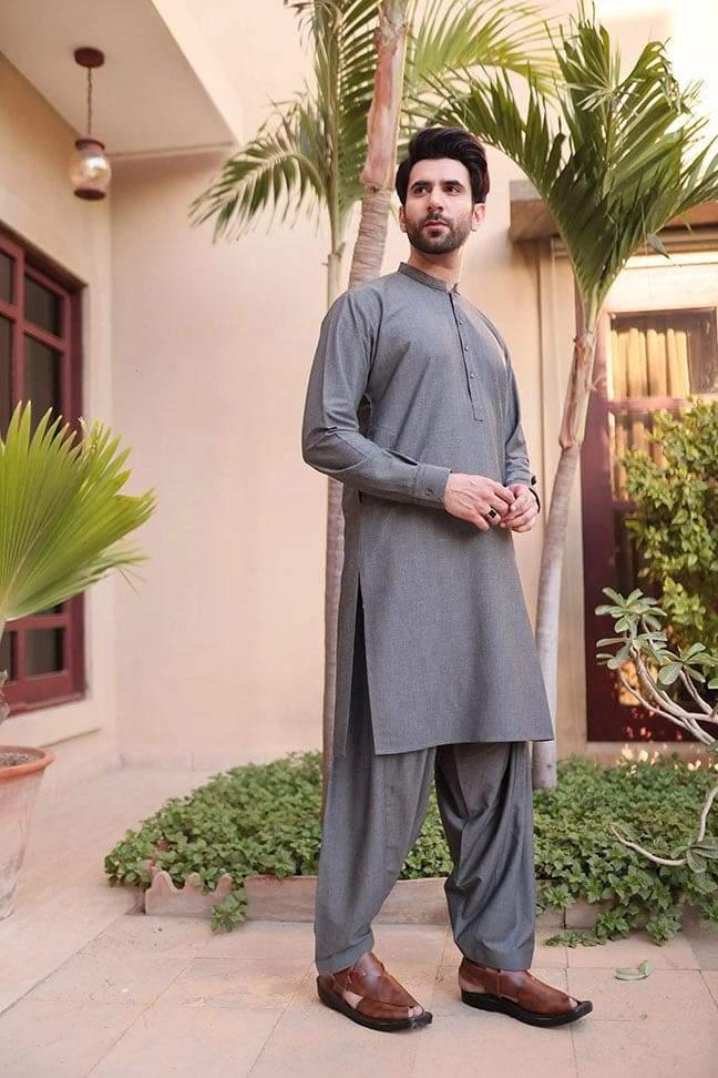 Men Shalwar Kameez - Grey - Stylish Garments