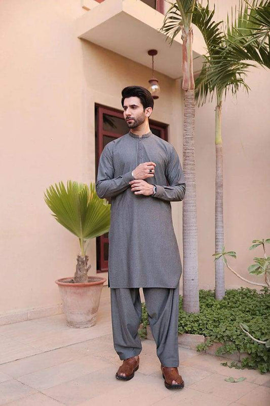 Men Shalwar Kameez - Grey - Stylish Garments