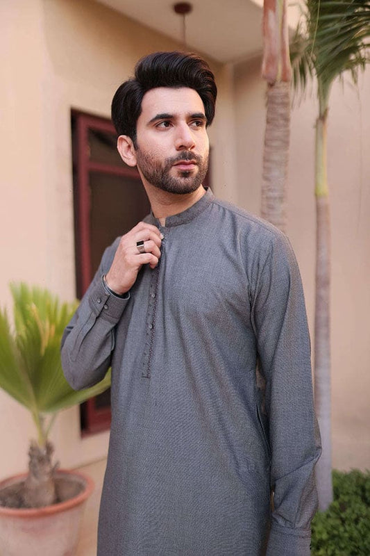 Men Shalwar Kameez - Grey - Stylish Garments Pk