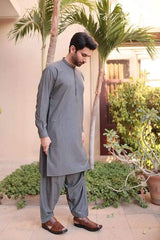 Men Shalwar Kameez - Grey - Stylish Garments