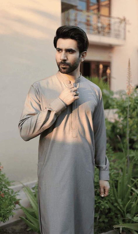 Men Shalwar Kameez - Light Grey - Stylish Garments