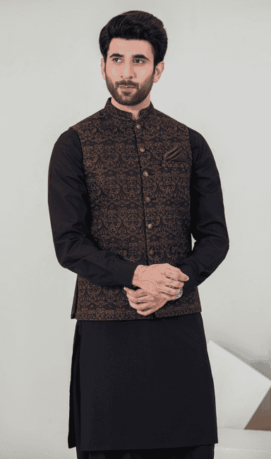 Men’s Black and Brown Formal Waistcoat
