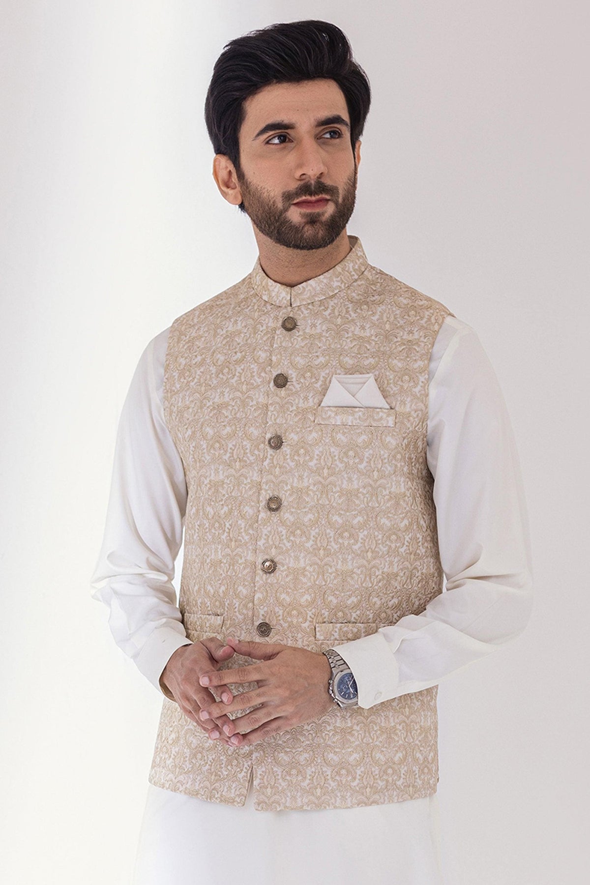 Light Fawn Formal Waistcoat with Embroidery