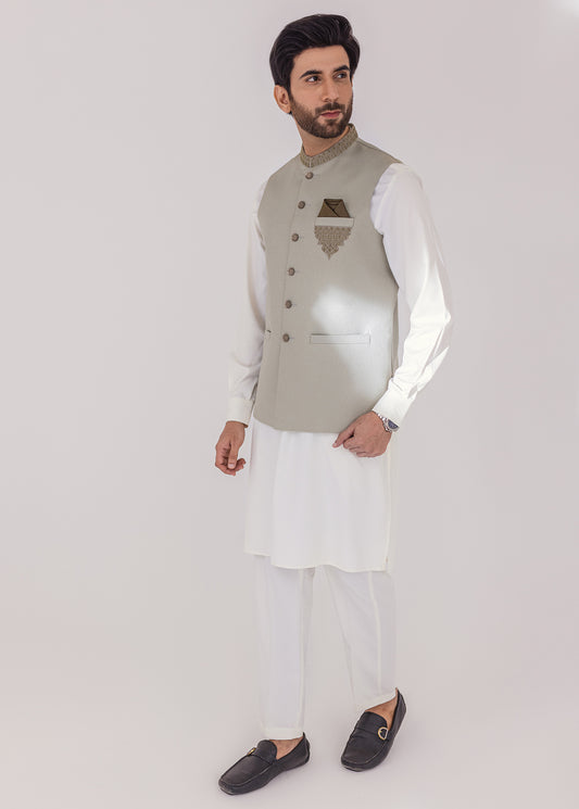 Light Green Hand Embroidered Waistcoat