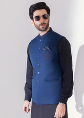 Blue Hand Embroidered Waistcoat