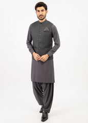 Men Shalwar Kameez With Waistcoat D.Grey