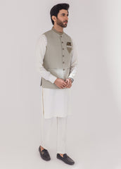 Light Green Embroidered Waistcoat For Men's