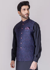 Navy Blue Embroidery Men Waistcoat