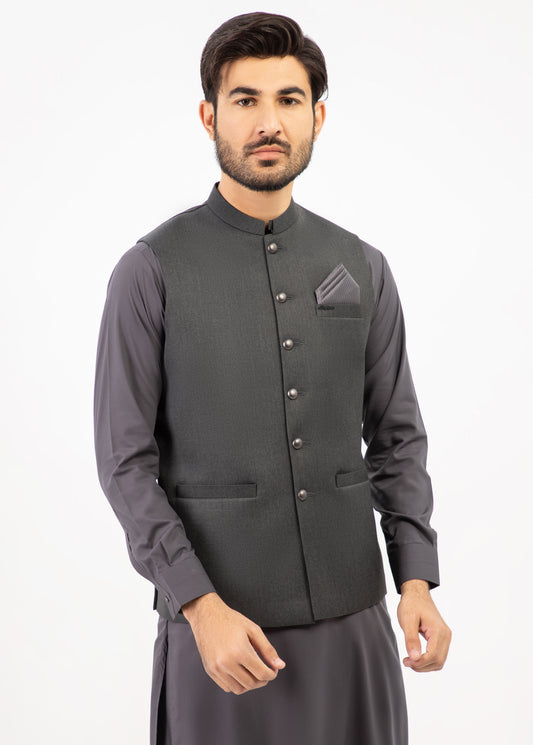 Men Shalwar Kameez With Waistcoat D.Grey