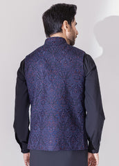 Navy Blue Embroidery Men Waistcoat