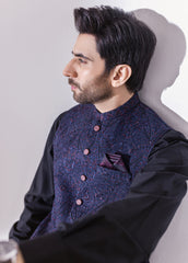 Navy Blue Embroidery Men Waistcoat