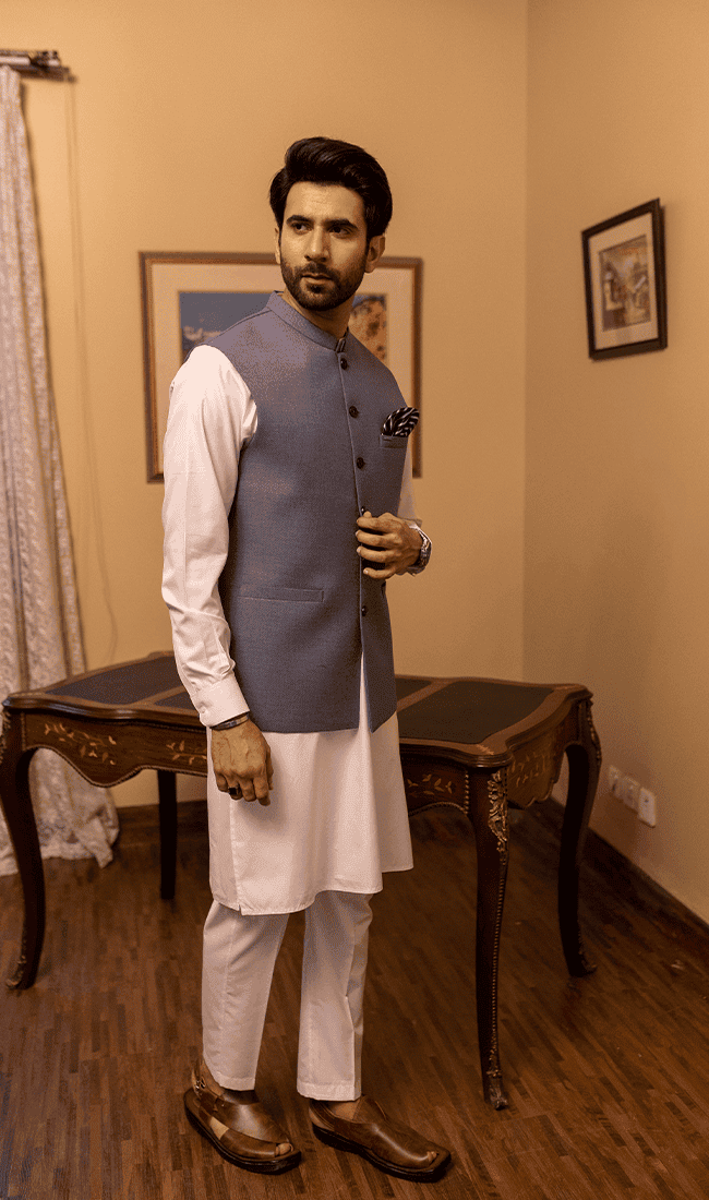 Light Grey Waistcoat For Men | Men Shalwar Kameez | Stylish.com.pk